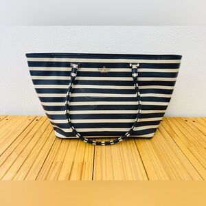 KATE SPADE Story Book Blue and Cream Striped Tote Bag